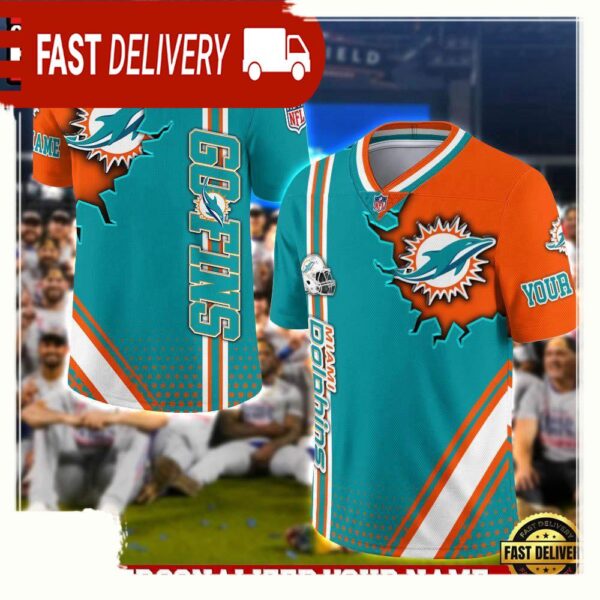 NFL Custom Name Miami Dolphins Team Logo Football Jersey - available at - rugbyfanstore.com