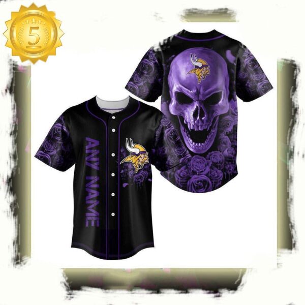 NFL Custom Name Minnesota Vikings Football Skull Baseball Jersey Shirt - available at - rugbyfanstore.com