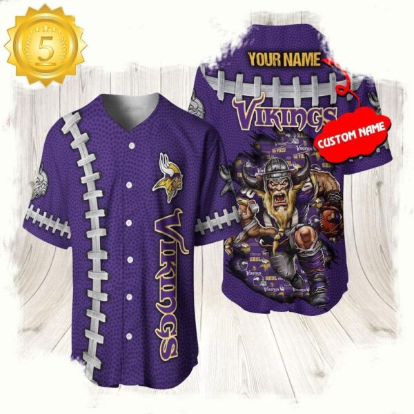 NFL Custom Name Minnesota Vikings Mascot Baseball Jersey Shirt - available at - rugbyfanstore.com