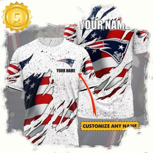 NFL Custom Name New England Patriots US Flag All Over Print T Shirt - available at - rugbyfanstore.com