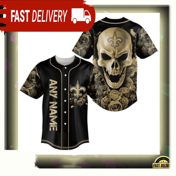 NFL Custom Name New Orleans Saints Football Skull Baseball Jersey Shirt - available at - rugbyfanstore.com