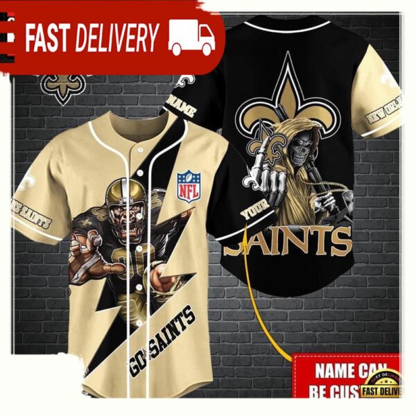 NFL Custom Name New Orleans Saints Mascot And Skull New Design Baseball Jersey - available at - rugbyfanstore.com