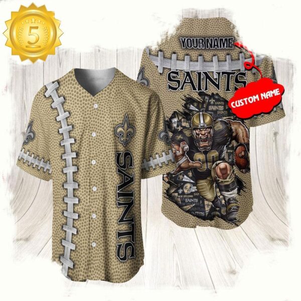 NFL Custom Name New Orleans Saints Mascot Baseball Jersey Shirt - available at - rugbyfanstore.com