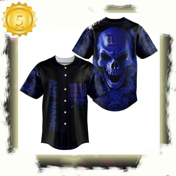 NFL Custom Name New York Giants Football Skull Baseball Jersey Shirt - available at - rugbyfanstore.com