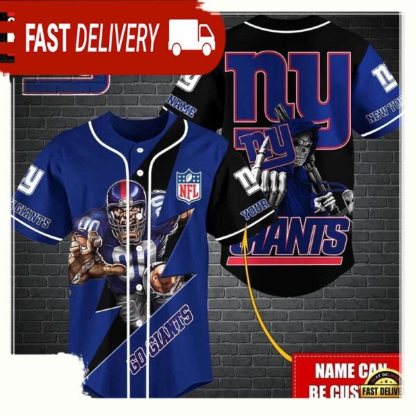 NFL Custom Name New York Giants Mascot And Skull New Design Baseball Jersey - available at - rugbyfanstore.com