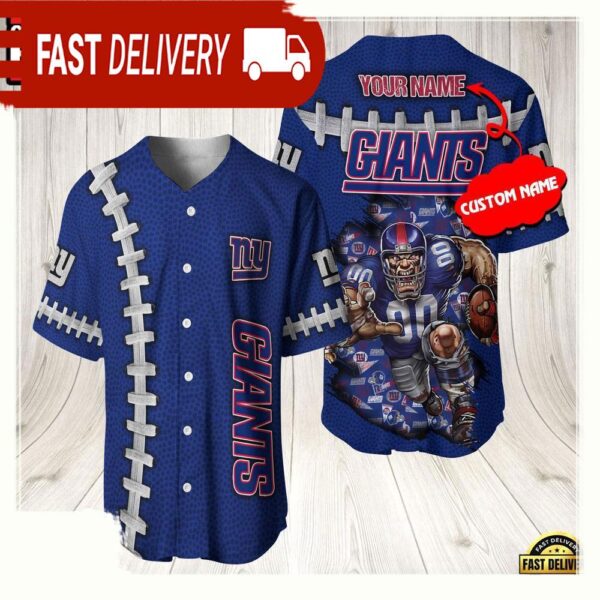 NFL Custom Name New York Giants Mascot Baseball Jersey Shirt - available at - rugbyfanstore.com