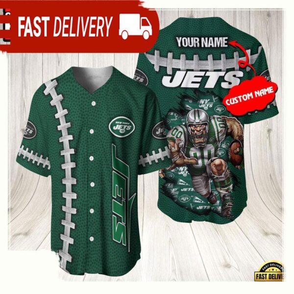 NFL Custom Name New York Jets Mascot Baseball Jersey Shirt - available at - rugbyfanstore.com