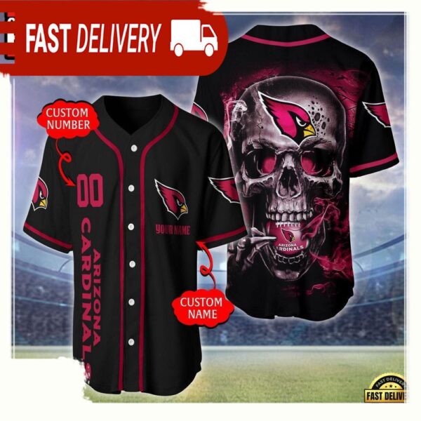 NFL Custom Name Number Arizona Cardinals Skull Face Baseball Jersey Shirt - available at - rugbyfanstore.com