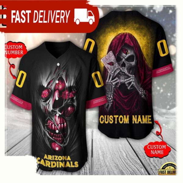 NFL Custom Name Number Arizona Cardinals Team Skull Death Baseball Jersey Shirt - available at - rugbyfanstore.com