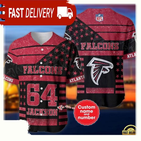 NFL Custom Name Number Atlanta Falcons American Flag New Design Baseball Jersey Shirt - available at - rugbyfanstore.com