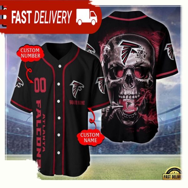 NFL Custom Name Number Atlanta Falcons Skull Face Baseball Jersey Shirt - available at - rugbyfanstore.com