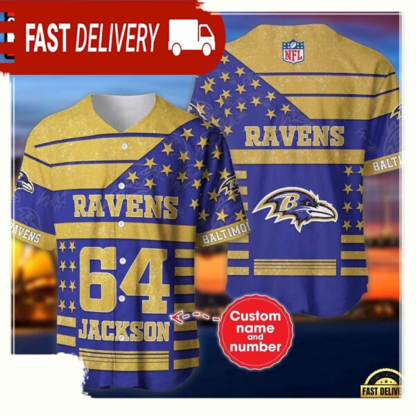 NFL Custom Name Number Baltimore Ravens American Flag New Design Baseball Jersey Shirt - available at - rugbyfanstore.com