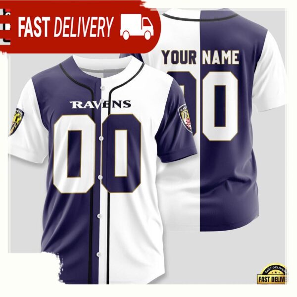 NFL Custom Name Number Baltimore Ravens Design Baseball Jersey Shirt - available at - rugbyfanstore.com