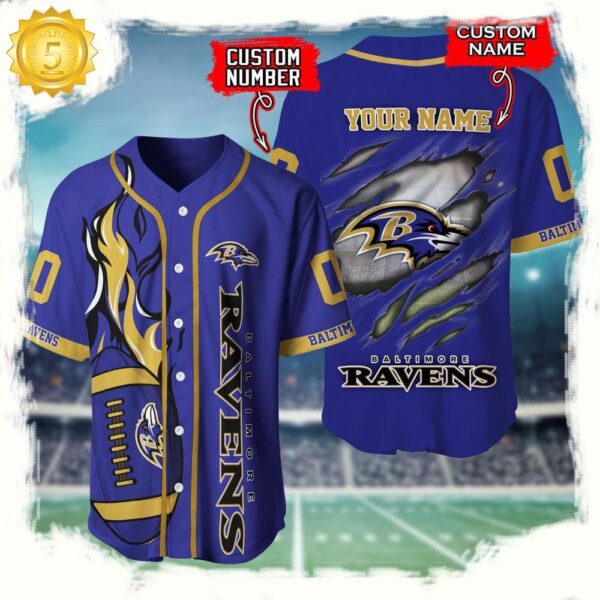 NFL Custom Name Number Baltimore Ravens Football Team Baseball Jersey Shirt - available at - rugbyfanstore.com