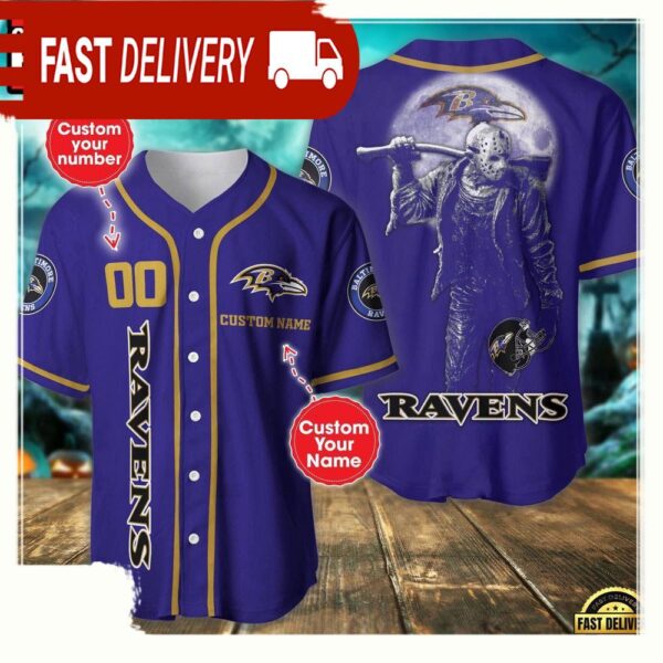 NFL Custom Name Number Baltimore Ravens Horror 3D New Design Baseball Jersey Shirt - available at - rugbyfanstore.com