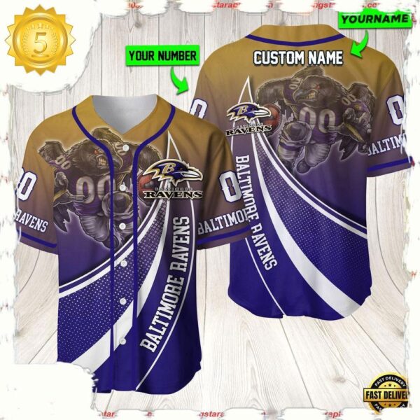 NFL Custom Name Number Baltimore Ravens Mascot Football New Design Baseball Jersey Shirt - available at - rugbyfanstore.com