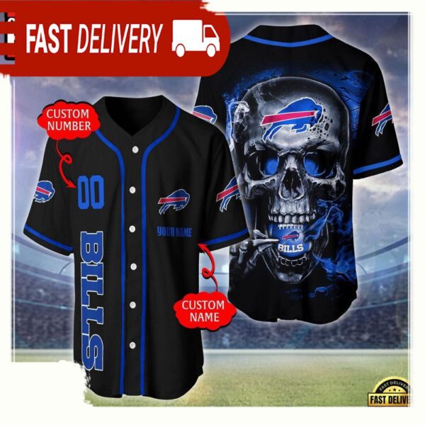 NFL Custom Name Number Buffalo Bills Skull Face Baseball Jersey Shirt - available at - rugbyfanstore.com