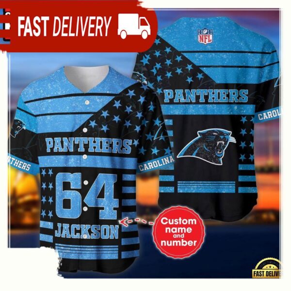 NFL Custom Name Number Carolina Panthers American Flag New Design Baseball Jersey Shirt - available at - rugbyfanstore.com