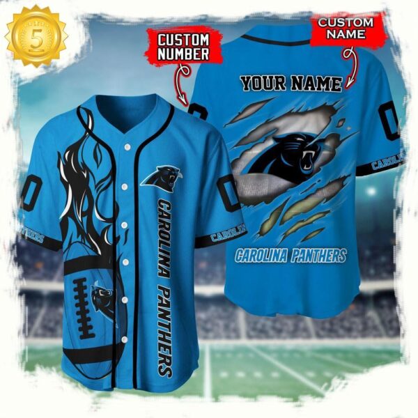 NFL Custom Name Number Carolina Panthers Football Team Baseball Jersey Shirt - available at - rugbyfanstore.com