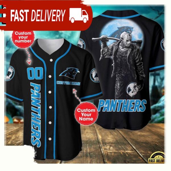 NFL Custom Name Number Carolina Panthers Horror 3D New Design Baseball Jersey Shirt - available at - rugbyfanstore.com