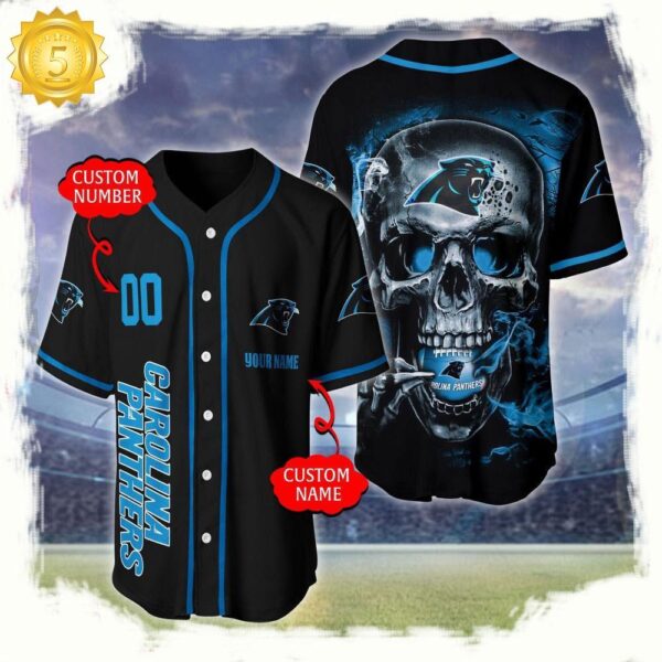 NFL Custom Name Number Carolina Panthers Skull Face Baseball Jersey Shirt - available at - rugbyfanstore.com