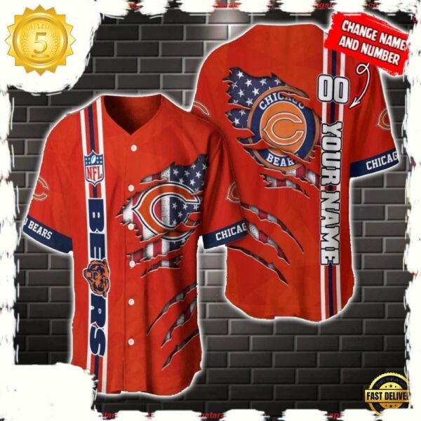 NFL Custom Name Number Chicago Bears America Flag New Design Baseball Jersey Shirt Gift For Fans - available at - rugbyfanstore.com