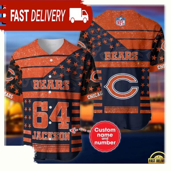 NFL Custom Name Number Chicago Bears American Flag New Design Baseball Jersey Shirt - available at - rugbyfanstore.com