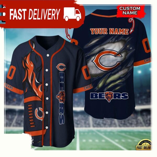 NFL Custom Name Number Chicago Bears Football Team Baseball Jersey Shirt - available at - rugbyfanstore.com