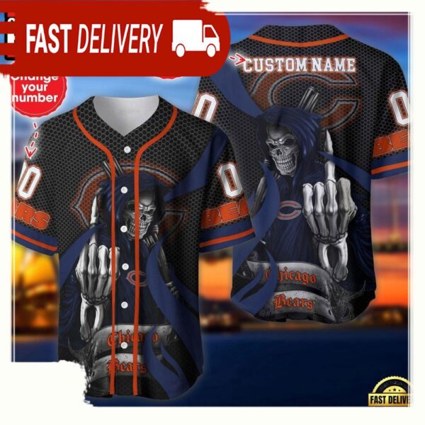 NFL Custom Name Number Chicago Bears Skull Death Baseball Jersey Shirt - available at - rugbyfanstore.com