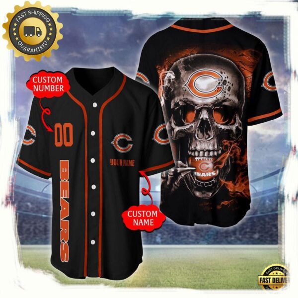 NFL Custom Name Number Chicago Bears Skull Face Baseball Jersey Shirt - available at - rugbyfanstore.com