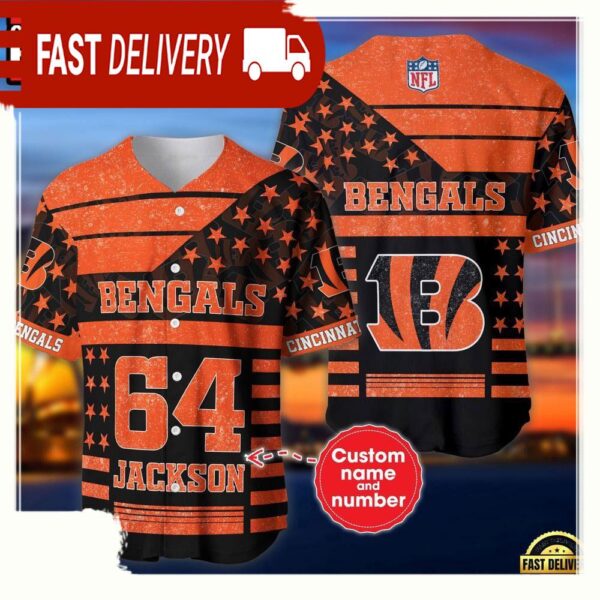 NFL Custom Name Number Cincinnati Bengals American Flag New Design Baseball Jersey Shirt - available at - rugbyfanstore.com