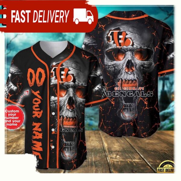 NFL Custom Name Number Cincinnati Bengals Skull Face Baseball Jersey Shirt - available at - rugbyfanstore.com