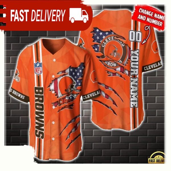 NFL Custom Name Number Cleveland Browns America Flag New Design Baseball Jersey Shirt Gift For Fans - available at - rugbyfanstore.com