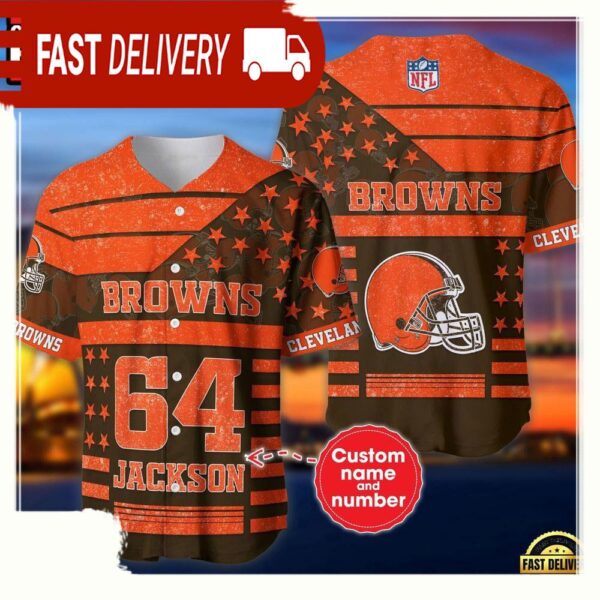 NFL Custom Name Number Cleveland Browns American Flag New Design Baseball Jersey Shirt - available at - rugbyfanstore.com