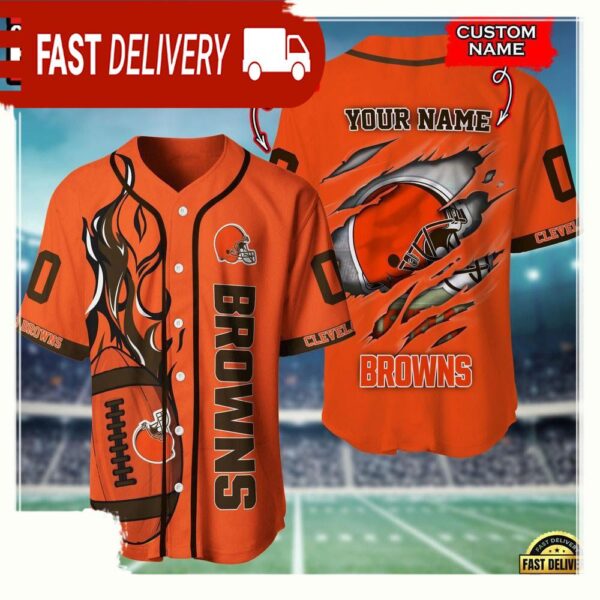 NFL Custom Name Number Cleveland Browns Football Team Baseball Jersey Shirt - available at - rugbyfanstore.com