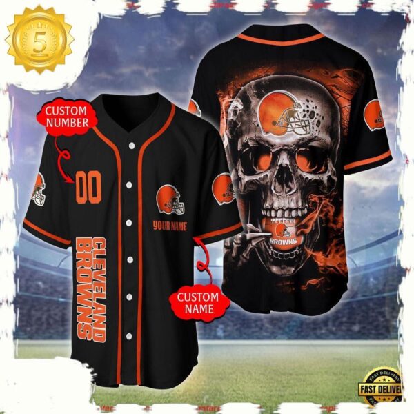 NFL Custom Name Number Cleveland Browns Skull Face Baseball Jersey Shirt - available at - rugbyfanstore.com