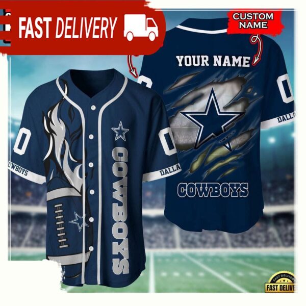 NFL Custom Name Number Dallas Cowboys Football Team Baseball Jersey Shirt - available at - rugbyfanstore.com