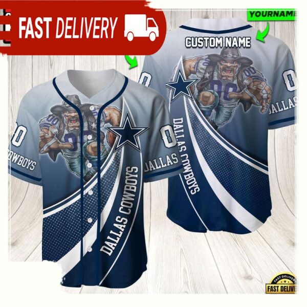 NFL Custom Name Number Dallas Cowboys Mascot Football New Design Baseball Jersey Shirt - available at - rugbyfanstore.com