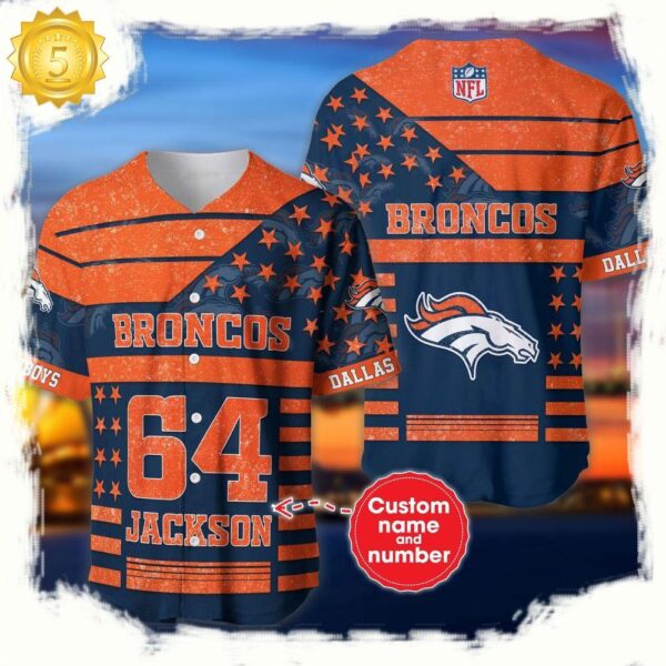 NFL Custom Name Number Denver Broncos American Flag New Design Baseball Jersey Shirt - available at - rugbyfanstore.com