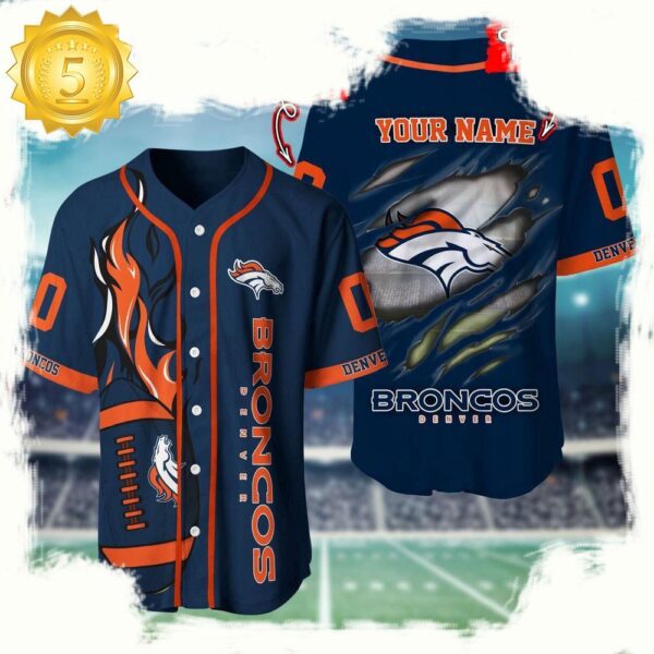 NFL Custom Name Number Denver Broncos Football Team Baseball Jersey Shirt - available at - rugbyfanstore.com