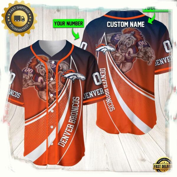 NFL Custom Name Number Denver Broncos Mascot Football New Design Baseball Jersey Shirt - available at - rugbyfanstore.com