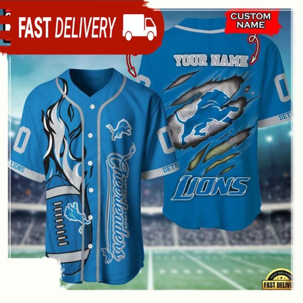 NFL Custom Name Number Detroit Lions Football Team Baseball Jersey Shirt - available at - rugbyfanstore.com