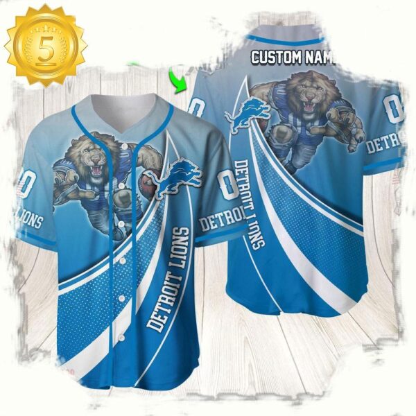 NFL Custom Name Number Detroit Lions Mascot Football New Design Baseball Jersey Shirt - available at - rugbyfanstore.com