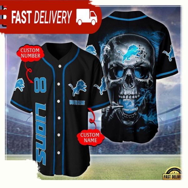 NFL Custom Name Number Detroit Lions Skull Face Baseball Jersey Shirt - available at - rugbyfanstore.com