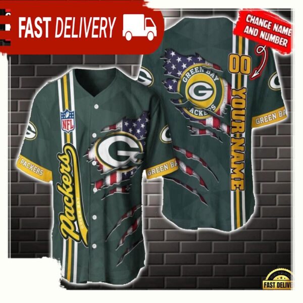 NFL Custom Name Number Green Bay Packers America Flag New Design Baseball Jersey Shirt Gift For Fans - available at - rugbyfanstore.com