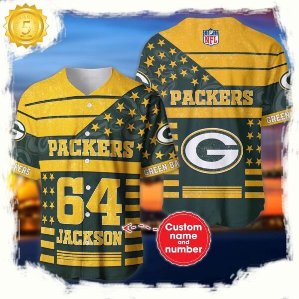 NFL Custom Name Number Green Bay Packers American Flag New Design Baseball Jersey Shirt - available at - rugbyfanstore.com