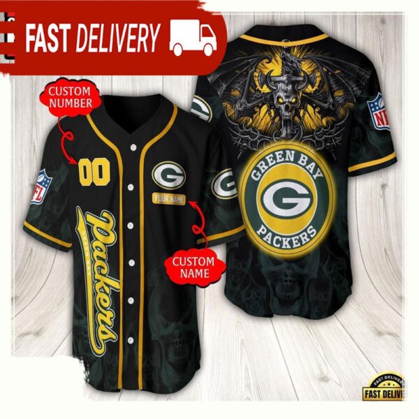 NFL Custom Name Number Green Bay Packers Baseball Jersey - available at - rugbyfanstore.com