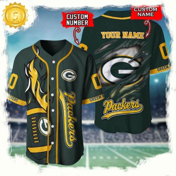 NFL Custom Name Number Green Bay Packers Football Team Baseball Jersey Shirt - available at - rugbyfanstore.com