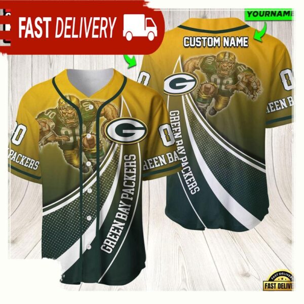 NFL Custom Name Number Green Bay Packers Mascot Football New Design Baseball Jersey Shirt - available at - rugbyfanstore.com