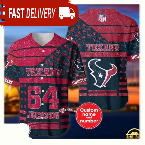 NFL Custom Name Number Houston Texans American Flag New Design Baseball Jersey Shirt - available at - rugbyfanstore.com